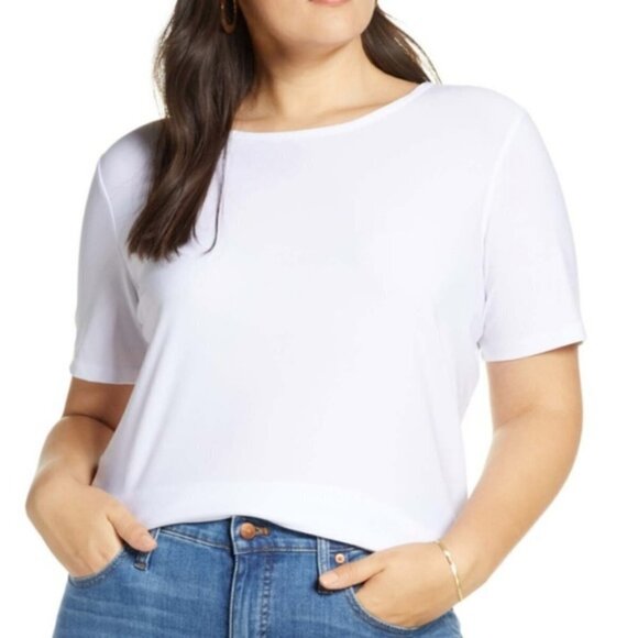 HALOGEN Bnwt White Short Sleeve Top Back Tie sz Small - Picture 2 of 8